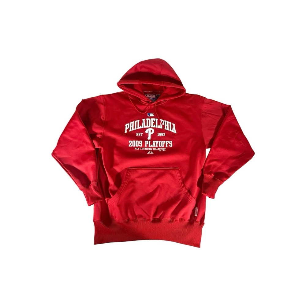 Philadelphia Phillies Hoodie Adult Medium Red Majestic‎ 2009 Playoffs MLB Mens